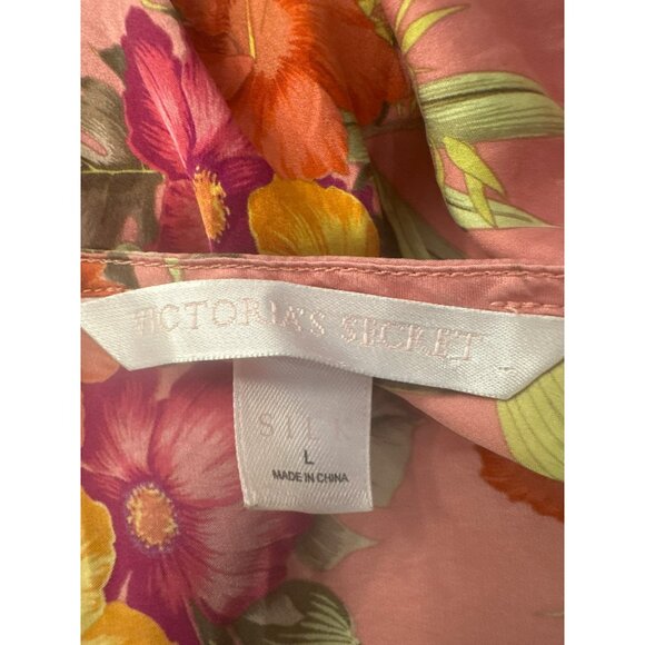 Victorias Secret Pink Floral Silk Chemise Large Vintage Y2K Lace-Up Slip Dress - Picture 4 of 5